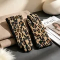 Stylish leopard print warm suede gloves for women winter fashion SKU - One Size / S253 Coffee Leopard with Black Palm