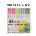 Set of 12 dual tip watercolor brush pens with white barrels for professional art drawing - 12 Colors Dual Tip (White Barrel)