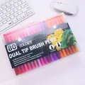 Professional 80-color dual tip brush pen set with fineliner and brush tips for art - 80 Colors Dual Tip (Black Barrel)
