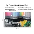 24-color dual-tip watercolor brush pen set with black barrels for artistic drawing - 24 Colors Dual Tip (Black Barrel)