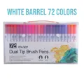 72 colors dual tip brush pens with white barrels in a clear portable plastic case. - 72 Colors Dual Tip (White Barrel)