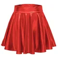 Détail d'une mini-jupe plissée rouge métallique avec finition brillante et coupe évasée en A - S / Bottoms / Rouge