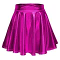 Vue de face d'une mini-jupe plissée fuchsia métallique brillante pour la scène - S / Bottoms / Rose rouge