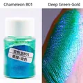Dark green to gold chameleon iridescent pearlescent pigment powder with skin swatch - Chameleon Powder B01 Dark Green to Gold
