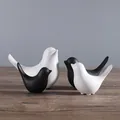 Set de figuras decorativas de pájaros de cerámica en blanco y negro estilo nórdico - Juego de 4 Piezas Blanco y Negro