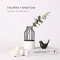Juego moderno de figuras de pájaros de cerámica y jarrón minimalista en blanco y negro - Juego de 2 Pájaros y Jarrón Pequeño