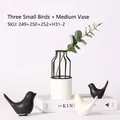Juego de tres figuritas de pájaros de cerámica nórdica con jarrón moderno blanco y negro - Juego de 3 Pájaros y Jarrón Mediano