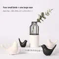 Set de 4 pájaros de cerámica nórdica y jarrón grande minimalista decor - Juego de 4 Pájaros y Jarrón Grande