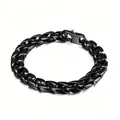 Men's retro black stainless steel Cuban link bracelet with creative textured edge - 22cm【KB215625-KJX】