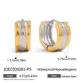 Elegant two-tone gold and silver stainless steel hoop earrings with precise measurement details - Two-tone Color Block Hoop Style (JDE0306081-PS)