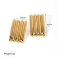 Polished gold-plated stainless steel ribbed geometric stud earrings for women 18g - Gold Four-Tube Joined Geometric Earrings (FT-419-G)
