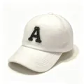 Close-up of luxury white faux mink fur baseball cap with black rhinestone letter A - A White / Adult, Hat Circumference 58cm Adjustable