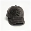 Detail showing a fuzzy dark grey winter baseball cap with a sparkling rhinestone letter A - Style A Grey / Adult, Hat Circumference 58cm Adjustable