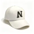 White faux mink fur baseball cap with sparkling black letter N detail - White (N) / Adult, Hat Circumference 58cm Adjustable