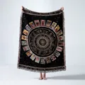 Large woven Bohemian blanket featuring tarot and zodiac motifs with fringe details - 130x160cm / Black Zodiac