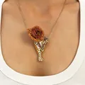 Unique gold vase necklace featuring a real dried rose flower for an artistic look - 12kc Gold 0526 (necklace Without Floral Pattern)