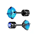 Boucles d'oreilles élégantes en zircone bleue avec placage en métal noir - Verre Noir Et Bleu Clair + Bleu [un] / 2mm