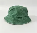 Vintage style forest green washed cotton bucket hat with distressed finish for sun protection - One Size / Washed Distressed Grass Green