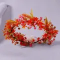 Elegant fairy princess floral wreath headband with vibrant red and pink artificial flowers - Retro Red