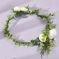 Forest style floral wreath headband with white artificial flowers for elegant bridal wear - Fresh Green