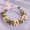 Elegant forest-style floral wreath headband with ribbon tie for weddings and parties - Retro Brown