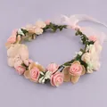 Forest style floral wreath headband with peach and pink artificial roses for weddings - Korean Style Pink