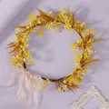 Handmade forest style flower crown with yellow stars and pink ribbon for weddings. - Autumn Yellow
