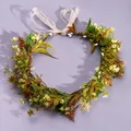 Forest style artificial flower wreath headband for weddings and elf princess themed parties - Woodland Yellow-Green