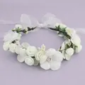 White artificial rose floral wreath headband with ribbon for bridal or flower girl - French Style White