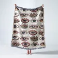 Couverture tissée bohème avec motif œil et franges pour pique-nique et décoration canapé - 130x160cm / Motif Mauvais Œil