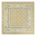 Square khaki polyester bandana featuring a classic white paisley cashew flower pattern - 54x54cm / Beige