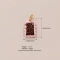Eleganter rosa Emaille-Anhänger in Briefmarkenform mit botanischem Mond-Design, 11x17mm - Quadratischer Grasanhänger-Tag