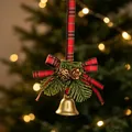 Decoratieve kerstbel met echte dennenappels en een rood ruitjeslint voor de kerstboom - 1# Gouden Bel Hangend Ornament (Dennenappel)