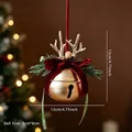 Ciondolo a campana di Natale dorato con corna di renna ed elegante fiocco in velluto rosso - Stile A Campana con Corna Dorate