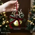 Ciondolo festivo a campana di Natale con corna di renna dorate e fiocco di velluto rosso - Stile D Campana Dorata con Corna e Pigna