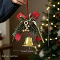 Campanella di Natale da appendere con fiocco di juta rossa pigna e bacche dorate - Stile H Campana Dorata Lucida
