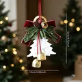 Squisito ornamento natalizio con fiocco di velluto rosso, pigna e campane dorate - Pendaglio a Campana con Fiocco Rosso a Forma di Albero Bianco (025 Nuovo Campana - Stile K)