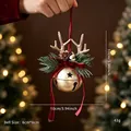 Elegante campanella di Natale con corna dorate, pigna e nastro di velluto rosso scuro - Pendaglio a Campana Oro Champagne con Corna e Fiocco Rosso (025 Nuovo Campana - Stile C)