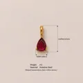 Elegant red teardrop birthstone pendant in stainless steel showing measurements - January Birthstone Pendant Only (Without Chain) / Gold