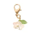 Elegante parelmoer bloembedel met groen blad en gouden kreeftsluiting - Bloemenhanger / Wit Gradiënt Roze