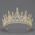 Luxuriöse goldene Brautkrone mit funkelnden klaren Markis-Kristallen für Hochzeiten - Strahlender Turm-Stil(TS-J3209G) / Gold