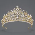 Luxe gouden bruidstiara kroon met elegante druppelkristallen en florale details - Prinses Veelzijdige Luxe Kroon Ts-j3211g