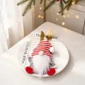 Adorable red and white striped gnome Christmas cutlery holder bag for holiday table decor - Style A Striped Hat (J-CZ45)