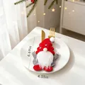 Festive Christmas gnome cutlery bag holder in red and grey design for holiday table setting - Style B Heart Hat (J-CZ46)