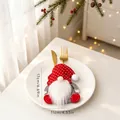 Festive Christmas gnome cutlery holder bag with red polka dot hat and white beard - Style C Polka Dot Hat (J-CZ47)