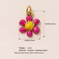 Ciondolo a fiore smiley in smalto rosa in acciaio inossidabile placcato oro 18K - Girasole
