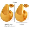 Glossy gold-plated C-shaped stainless steel drop hoop earrings with size specs - Irregular Geometric C-Shape Stud Earrings (EH59G) / Gold