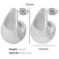Polished silver-colored stainless steel irregular C-shaped waterdrop hoop earrings for women - Irregular Geometric C-Shape Stud Earrings (EH59S) / Silver