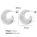 Polished stainless steel C-shaped hoop earrings with chunky irregular geometric design - Water Drop Geometric C-Shape Earrings (EH230S) / Silver