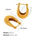 Polished gold stainless steel U-shaped hoop earrings with 22mm length and 16.3mm width - Gold Irregular U-Shape/C-Shape Earrings (EH603G)